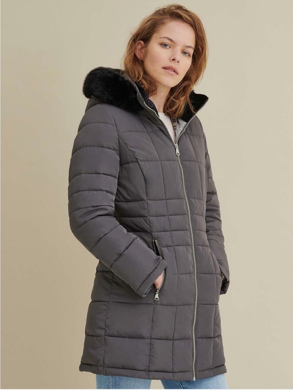 MARC NEW YORK FAUX FUR TRIM HOODED PUFFER JACKET